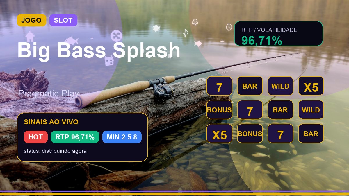 Respingo de lago com peixes, vara de pesca e simbolos de bonus.